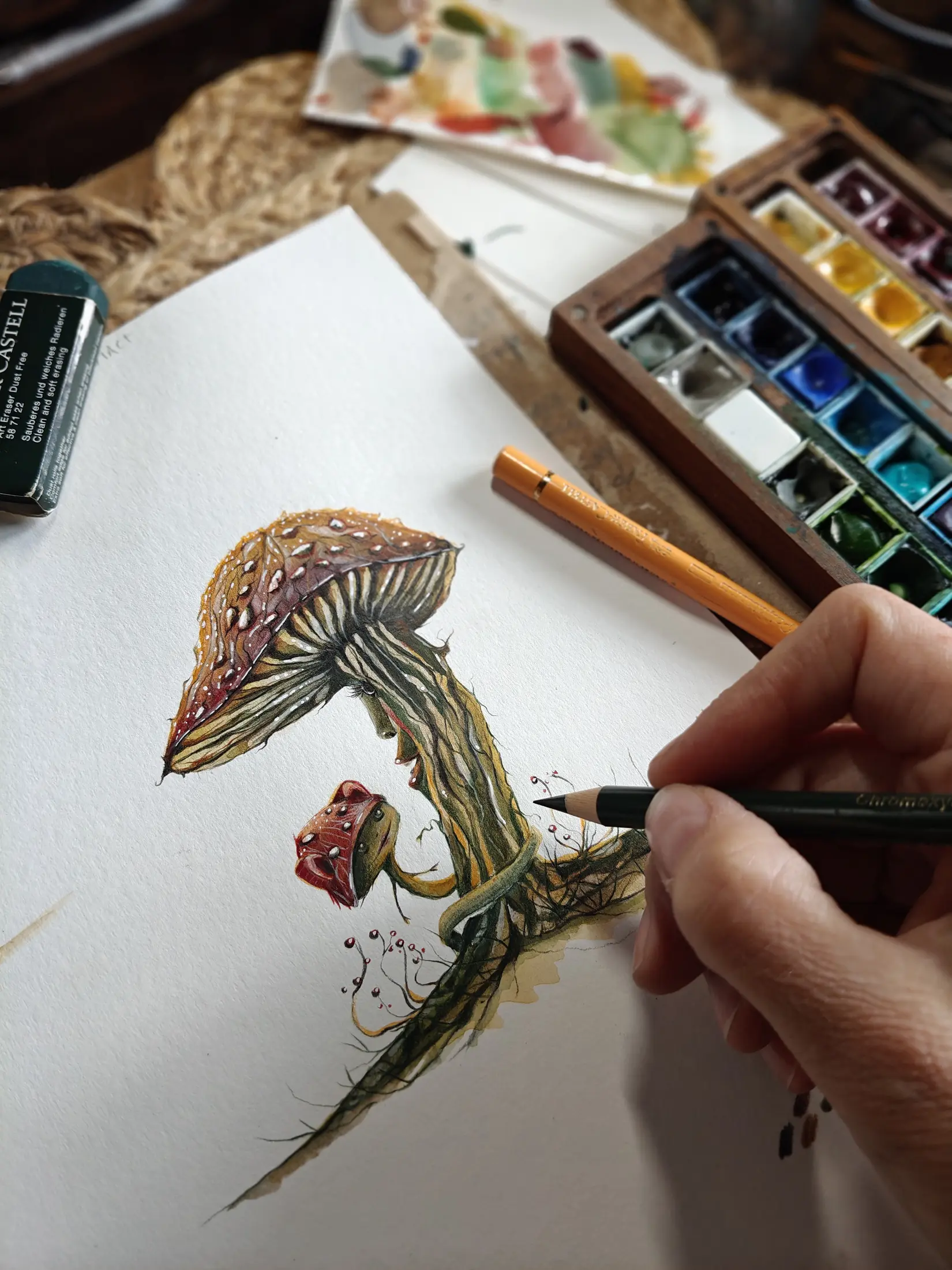Tekenen met potlood en aquarel
