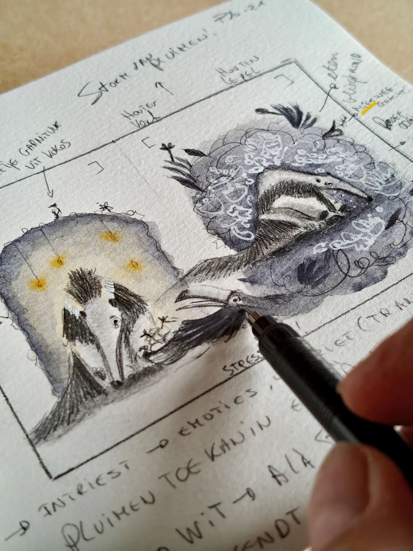 Een detailtekening groeit vanuit het storyboard